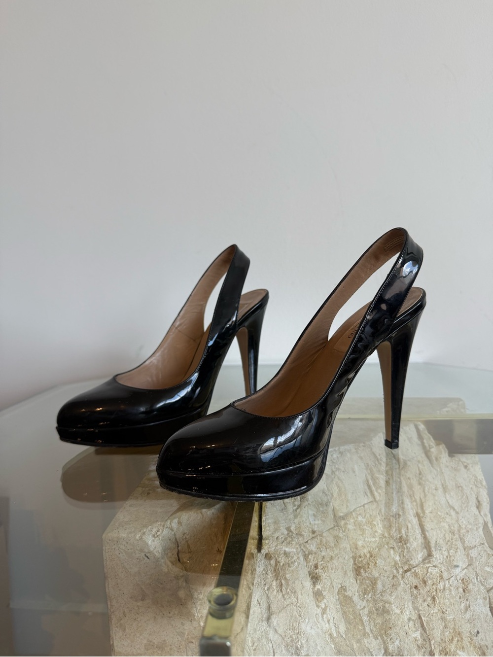 Vintage Valentino Garavani Black Patent Slingback Platform Heels – Size 37